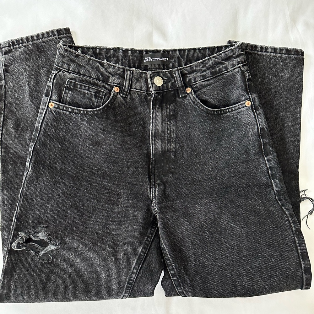 Black Zara Ripped Mom Jean